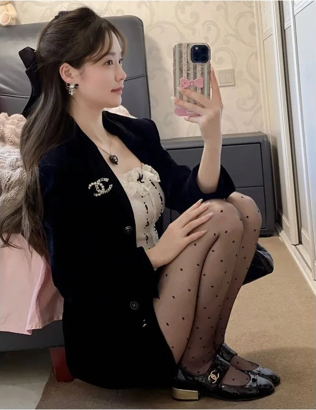 【Set】ジャケット+スカート ベルベットセット Z7763