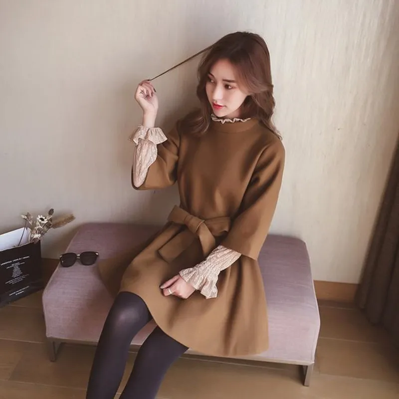 【Dress】レース切替ツイードワンピース Z7784