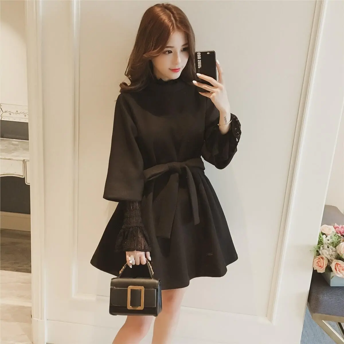 【Dress】レース切替ツイードワンピース Z7784