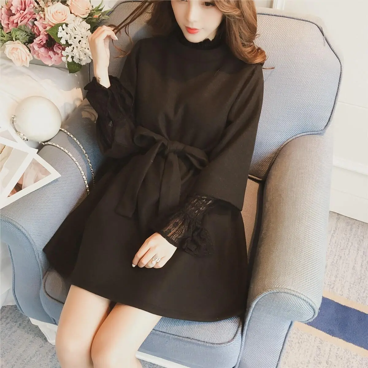 【Dress】レース切替ツイードワンピース Z7784