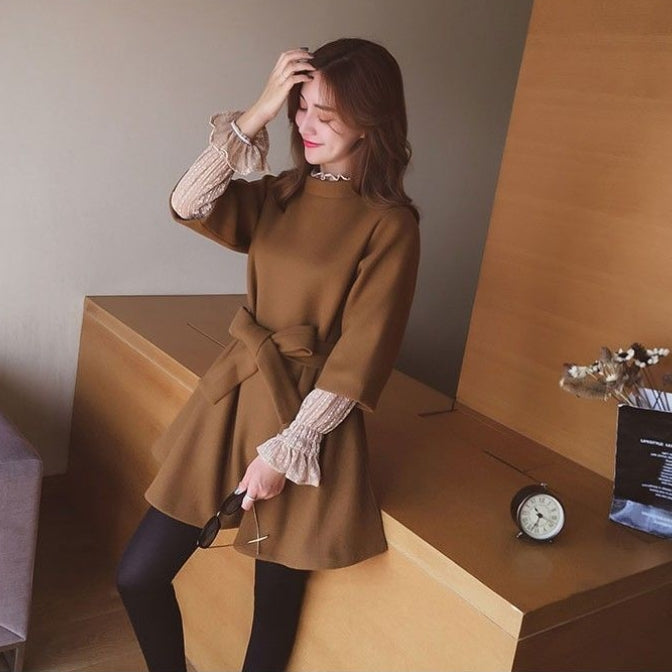【Dress】レース切替ツイードワンピース Z7784