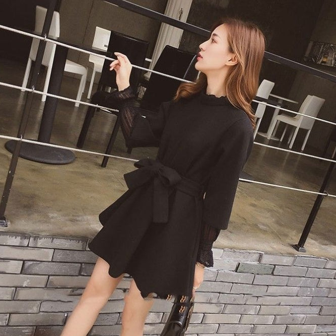 【Dress】レース切替ツイードワンピース Z7784