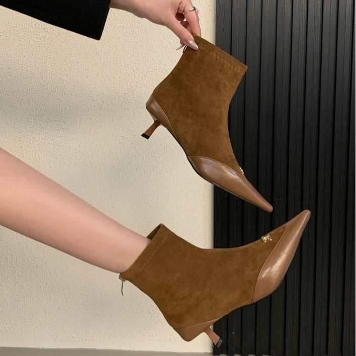 【Shoes】切替デザインハイヒールブーツ Z7822