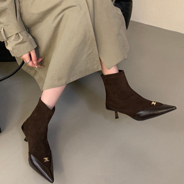 【Shoes】切替デザインハイヒールブーツ Z7822
