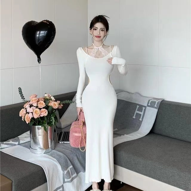 【Dress】ウエスト透かし彫りワンピース Z7881