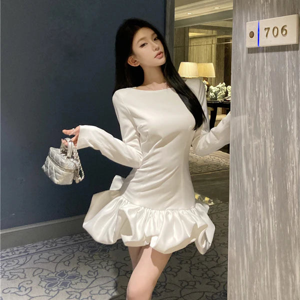 【Dress】フランス風秋冬ギャザーワンピース W14530