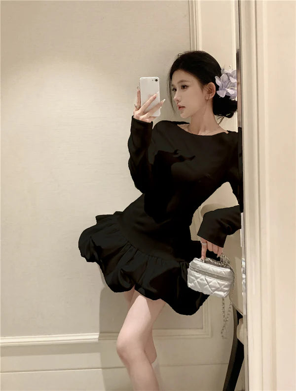 【Dress】フランス風秋冬ギャザーワンピース W14530