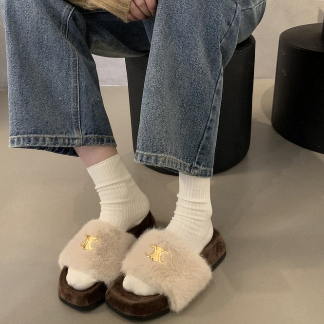 【Shoes】厚底ファースリッパ3色 Z8044