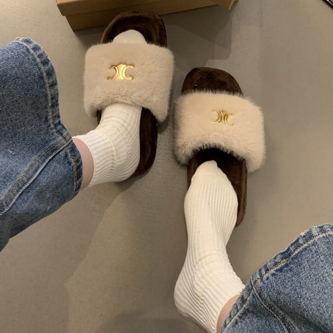 【Shoes】厚底ファースリッパ3色 Z8044