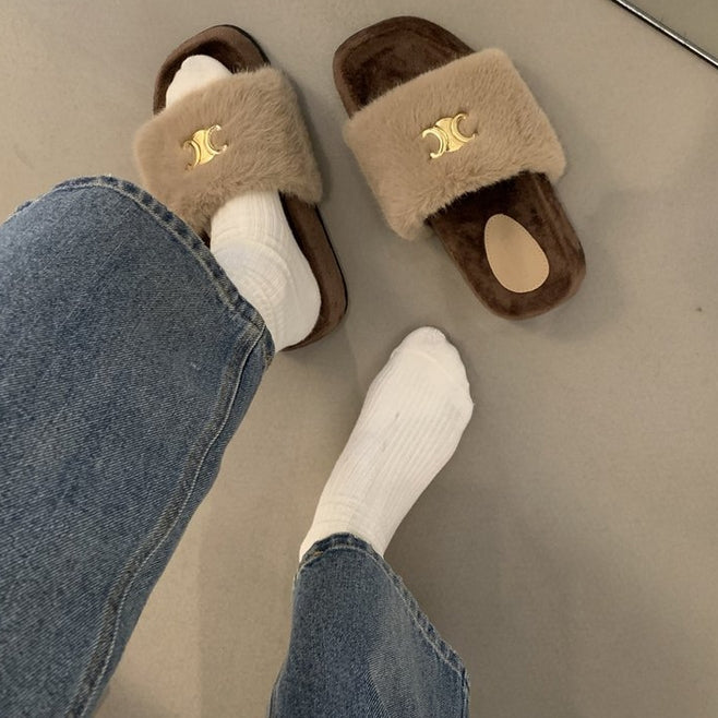 【Shoes】厚底ファースリッパ3色 Z8044