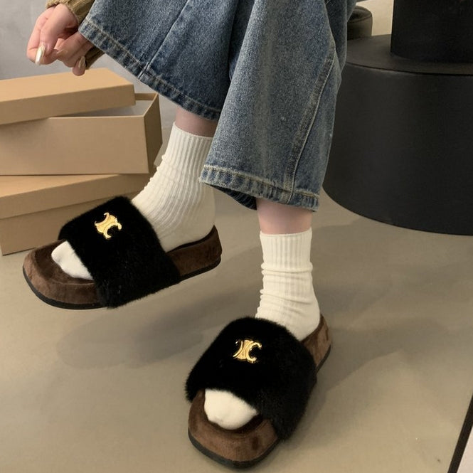 【Shoes】厚底ファースリッパ3色 Z8044