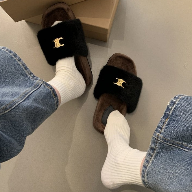 【Shoes】厚底ファースリッパ3色 Z8044