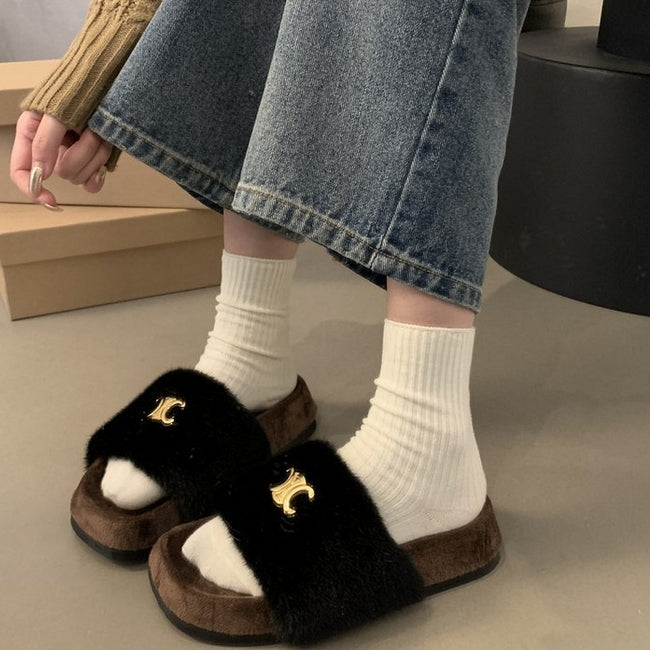 【Shoes】厚底ファースリッパ3色 Z8044