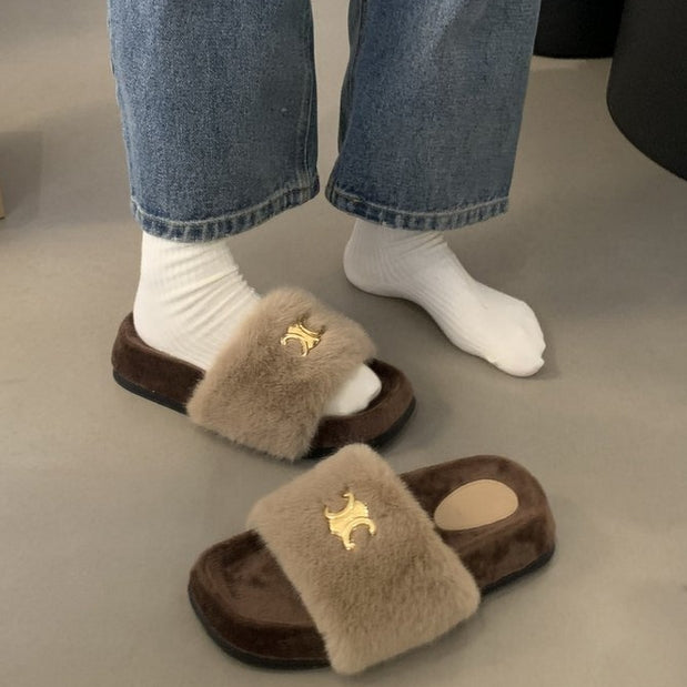 【Shoes】厚底ファースリッパ3色 Z8044