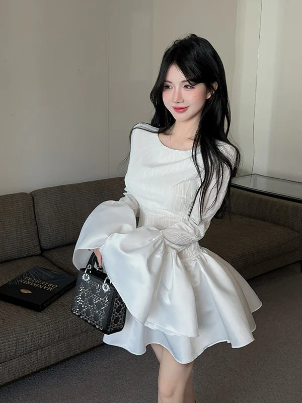 【Dress】秋冬体型カバーフリルワンピース W14527