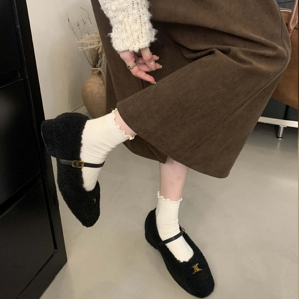 【Shoes】秋冬5cmヒールフラットシューズ Z8129