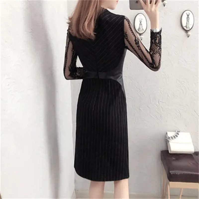 【Dress】大きいサイズレース切替スーツワンピース Z8169