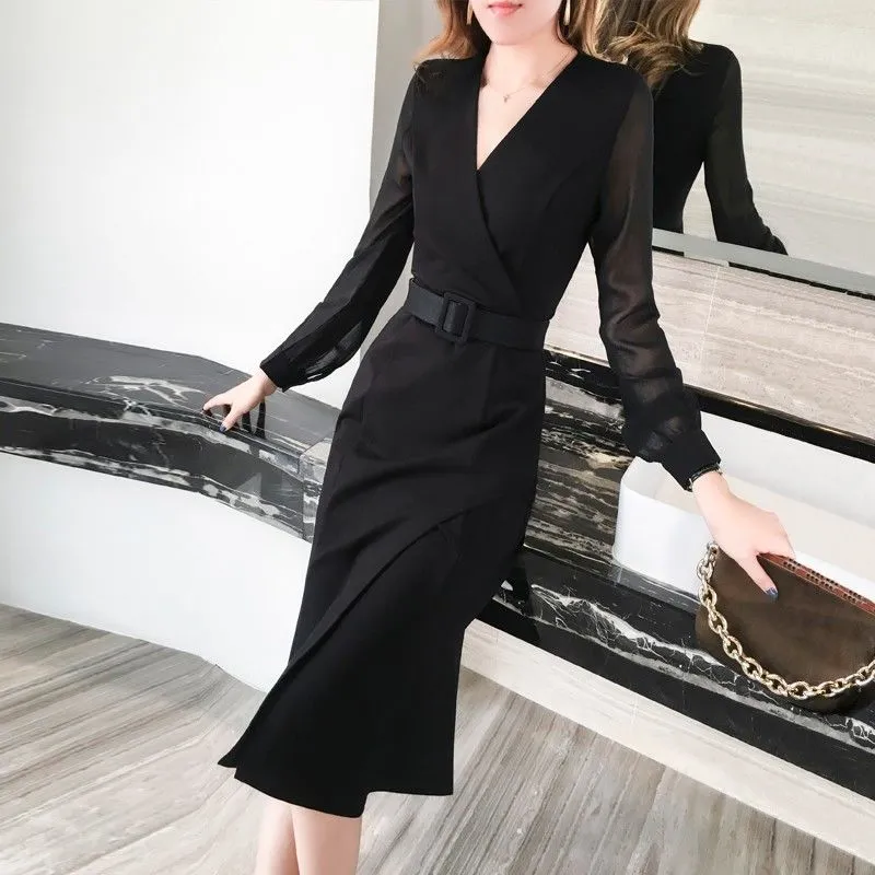 【Dress】OL通勤ワンピース黒 Z8172