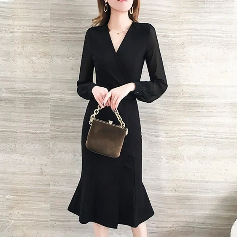 【Dress】OL通勤ワンピース黒 Z8172