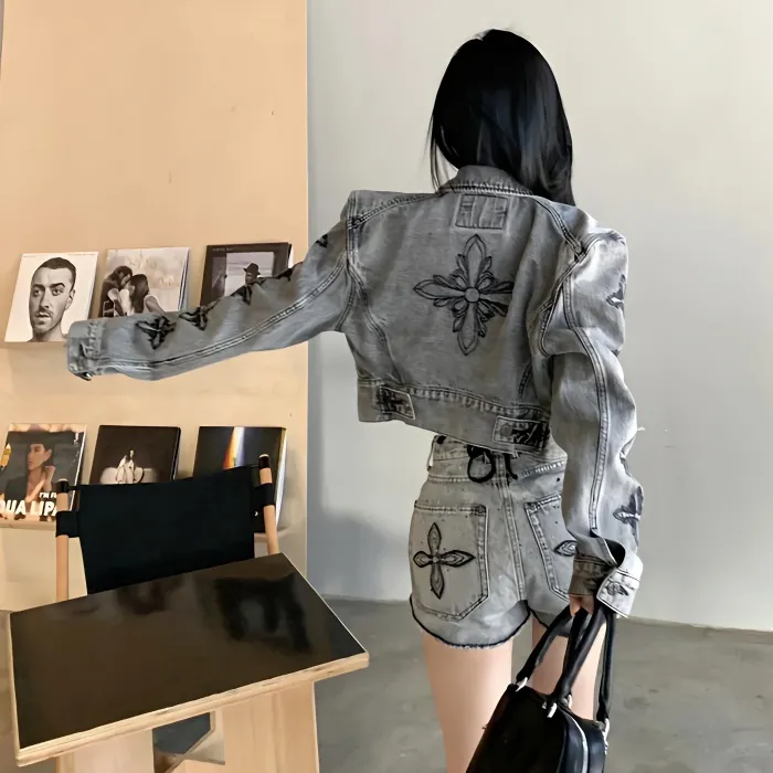 【Set】ジャケット+ショートパンツ デニムセット Z8221