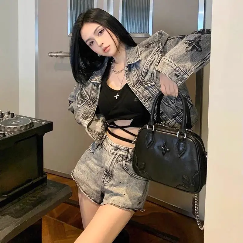 【Set】ジャケット+ショートパンツ デニムセット Z8221