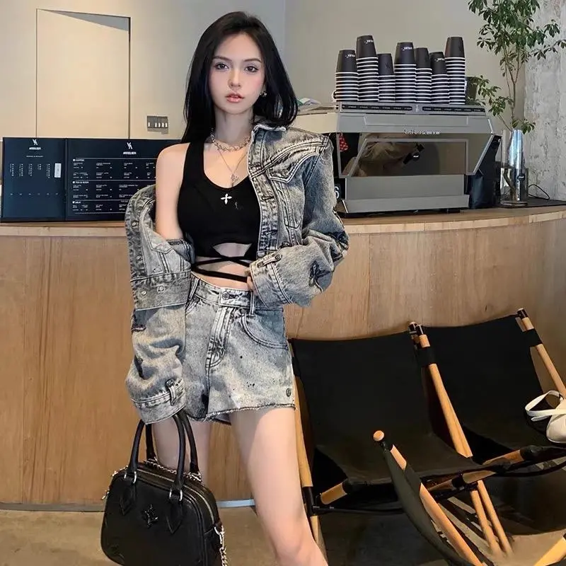 【Set】ジャケット+ショートパンツ デニムセット Z8221