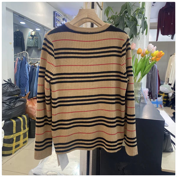 【Tops】ストライプ柄ニットセーター W14693