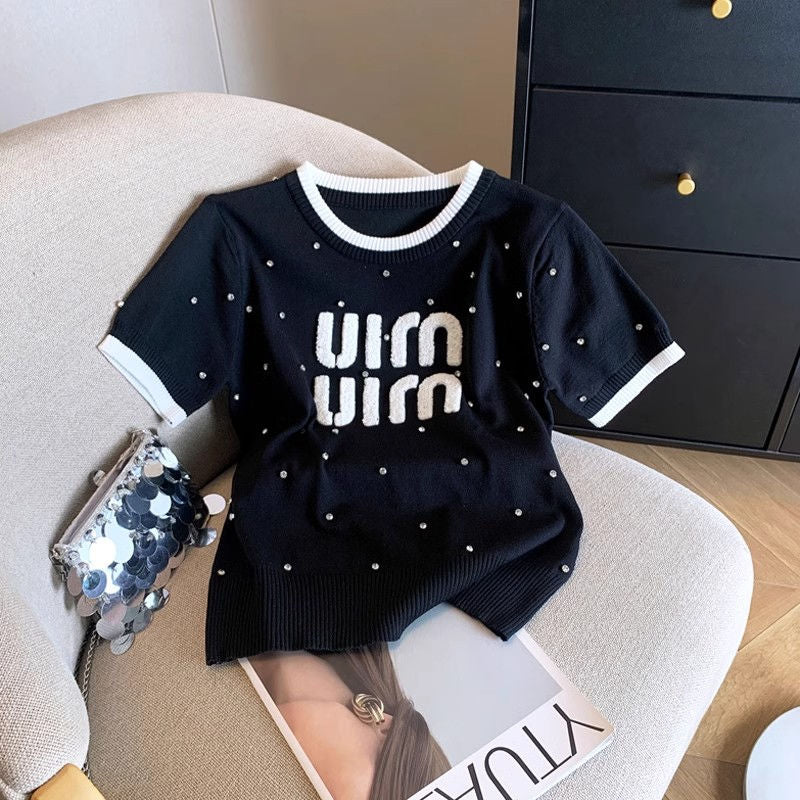 【Tops】 ビーズクルーネックTシャツ T01468
