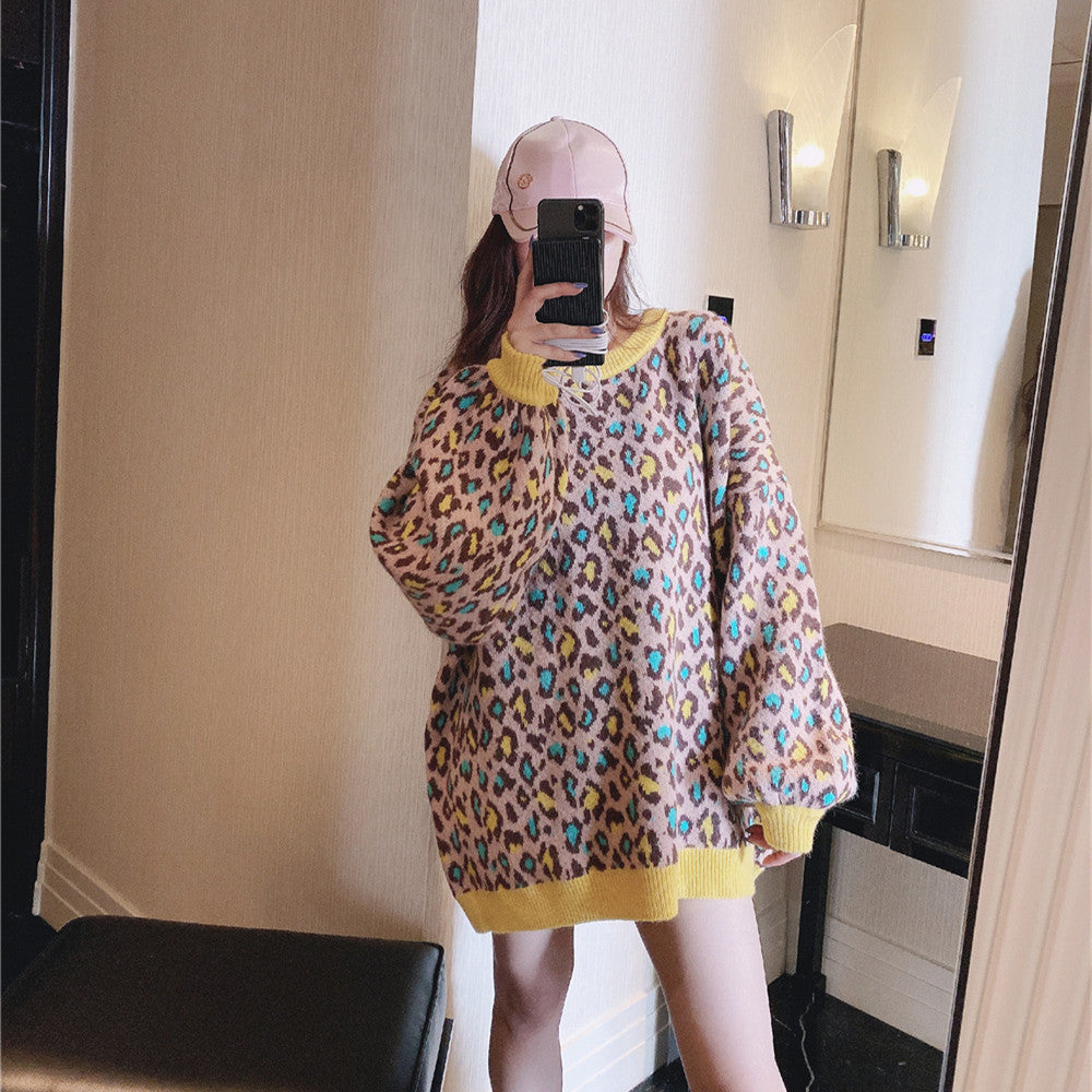 【Tops】2色展開ヒョウ柄セーター W14162