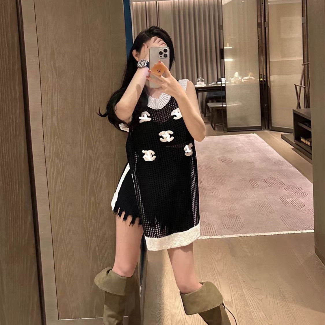 【Set】透かし彫りタンクトップ+キャミソールセットアップ W11425