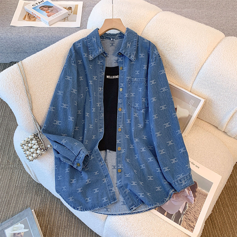 【Tops】ジャカードデニムシャツ W14032
