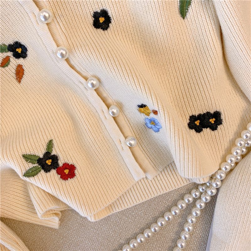 【Outer】刺繍ニットカーディガン W9074