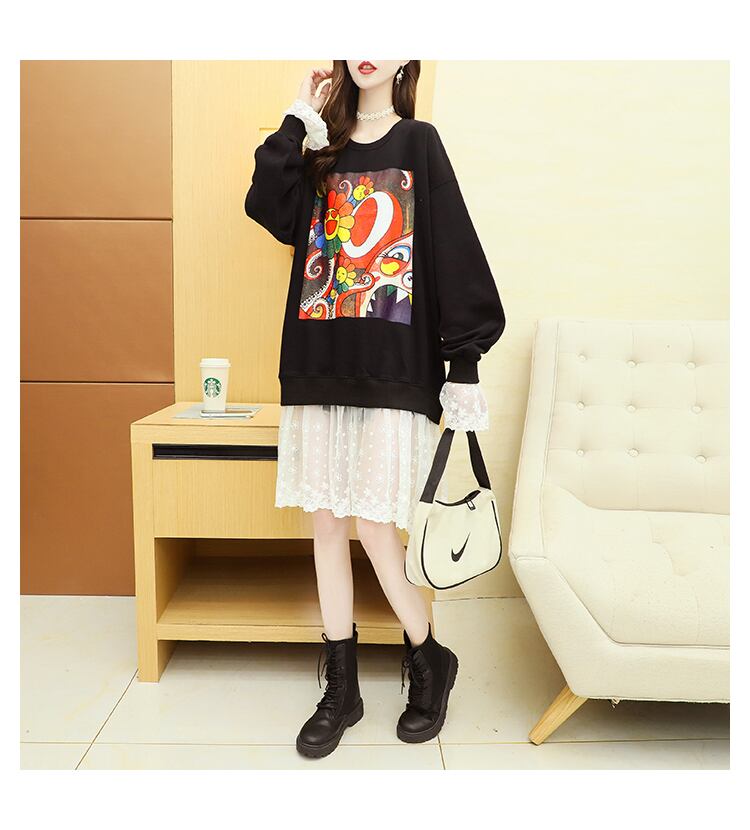【dress】定番シンプルカジュアルレース切り替え2色ワンピース