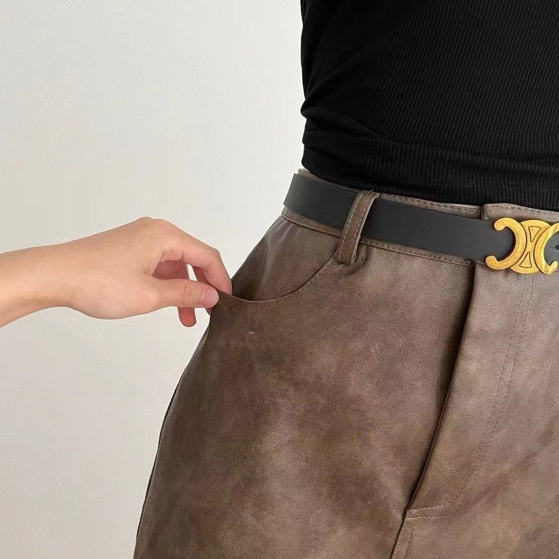 【Bottoms】ベルト付きPUスカート W13848