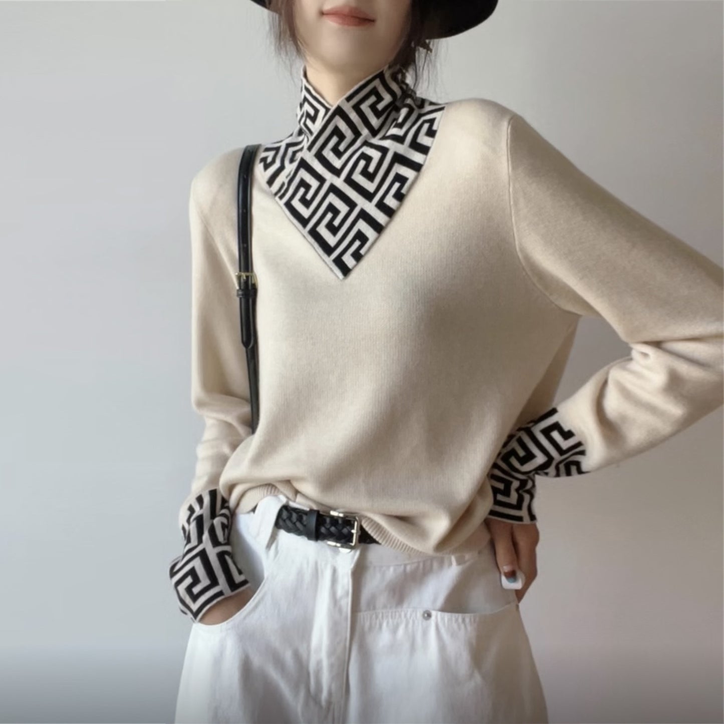 【Tops】配色ニットセーター W14722