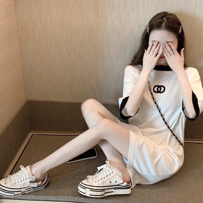 【Dress】配色カジュアルワンピース W12728