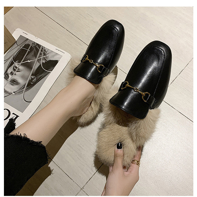 【Shoes】ファーデザインスリッパ W13620