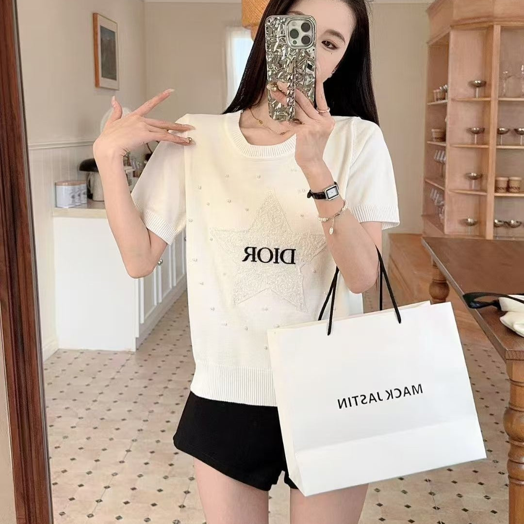 【Tops】 ビーズクルーネックTシャツ T01466