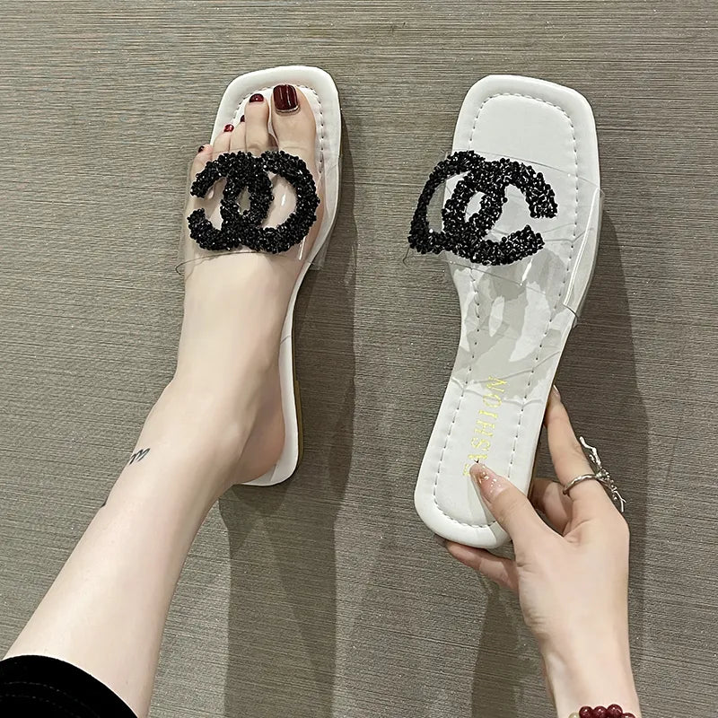 【Shoes】2色展開ダイヤモンドスリッパ W11075