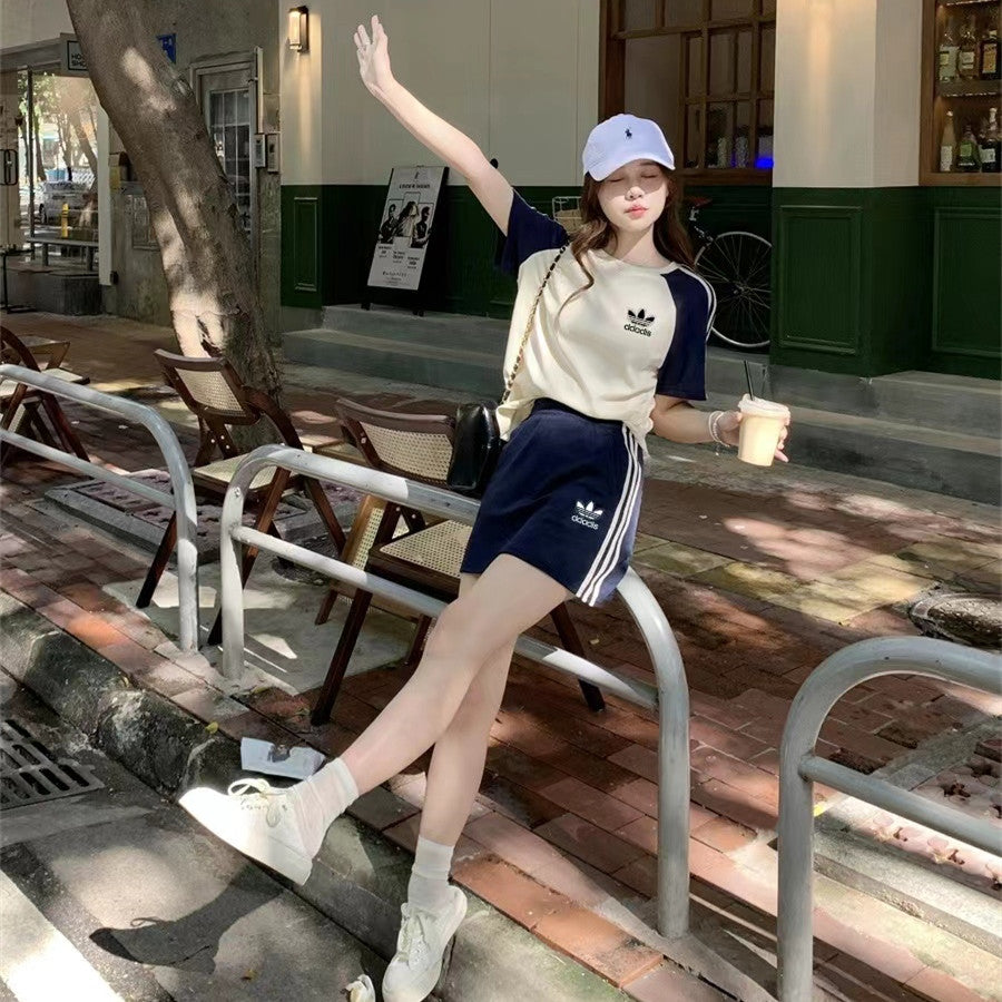 【Set】配色セット Tシャツ+ スカート W12671
