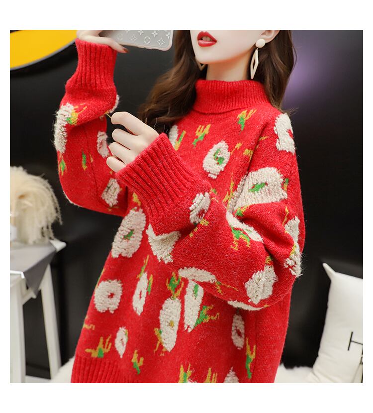 【tops】着回し力抜群ハイネックレトロニットセーターゆったり3色