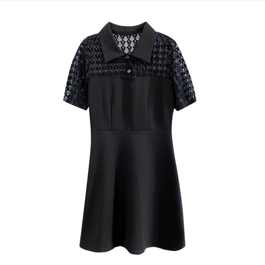 【Dress】2色選択可~人気レース切り替え半袖シャツワンピース W7010