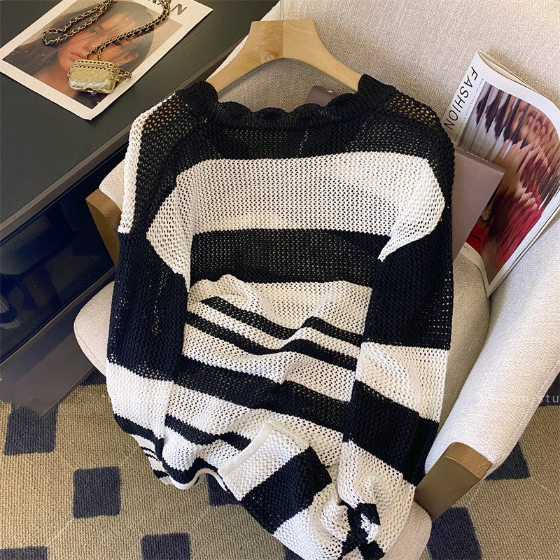 【Tops】ボーダー柄ニット W13217