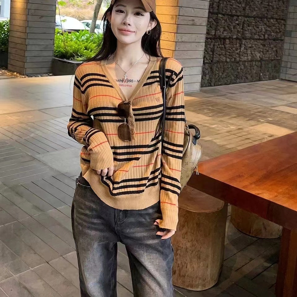 【Tops】Vネック春秋ニット W14047