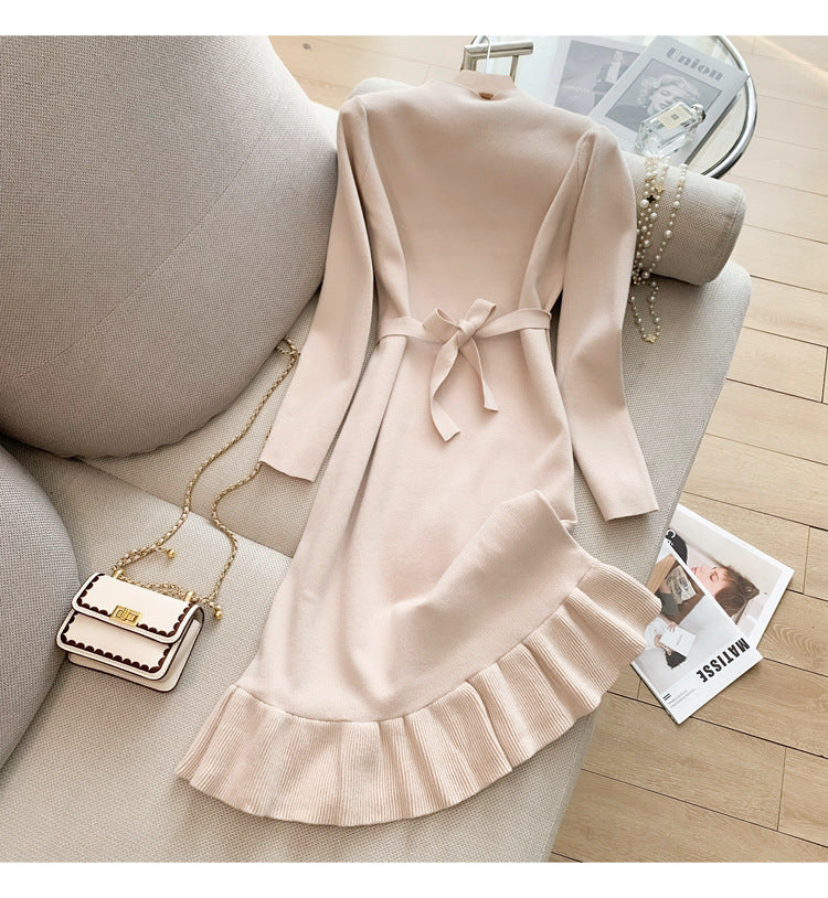 【Dress】無地シンプルニットマーメイドワンピース W7949