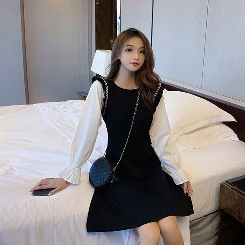 【dress】美人度アップ韓国系レトロ気質切り替えファッションAライン