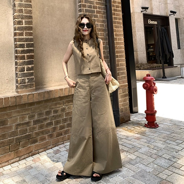 【Set】予約通販~2WAYノースリーブトップス×ワイドパンツセット W11809