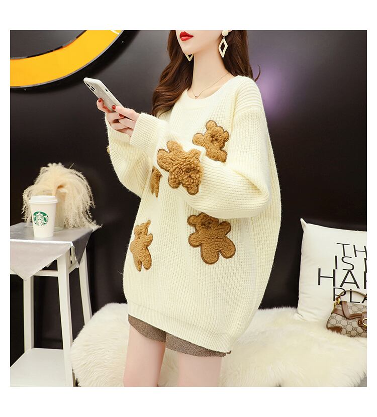 【tops】大人可愛い!スウィートラウンドネックニットセーター2色