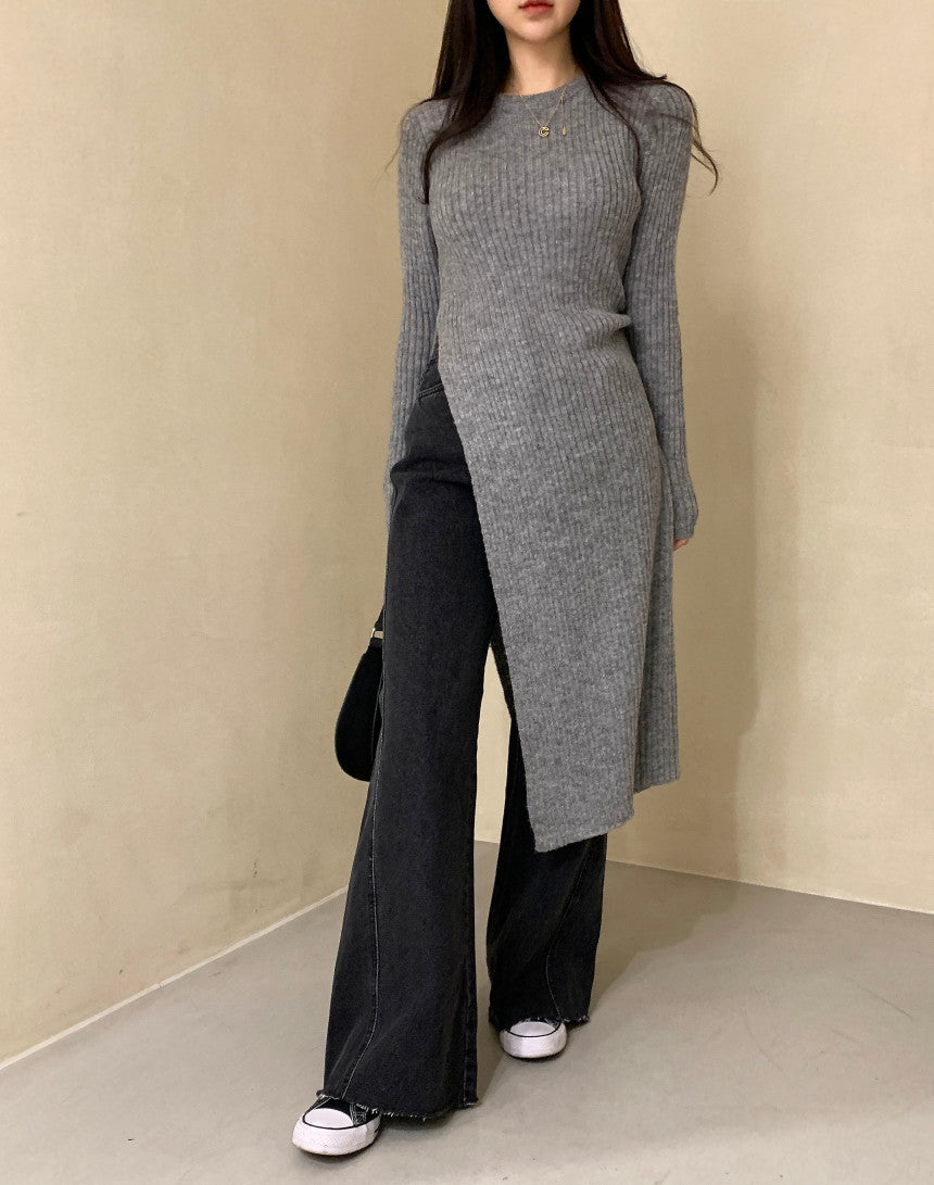 【Dress】スリット入りニットワンピース W13471