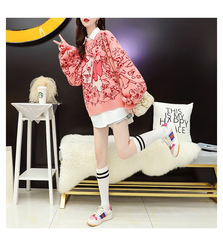 【tops】大人可愛い!スウィートラウンドネックセーター2色